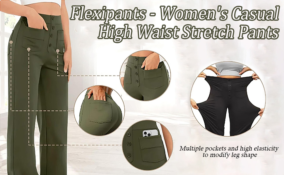 Flexipants - Women''s Casual High Waist Stretch Pants