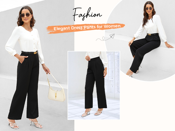 Women''s Wide Leg Pants Work Business Casual Loose High Waisted Dress Palazzo