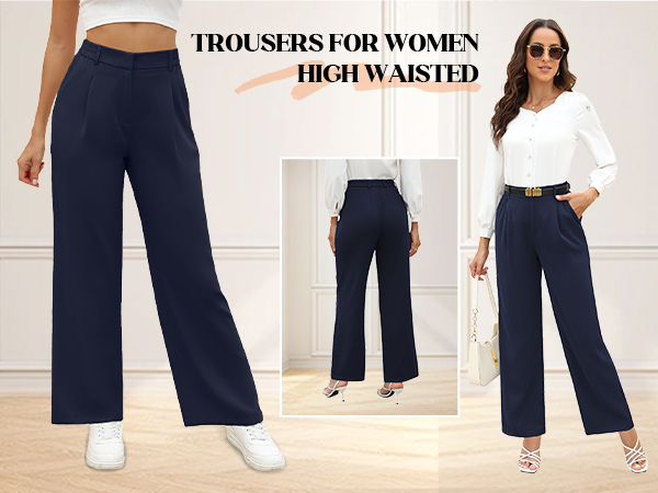 Womens Business Pants Wide Leg High Waisted Capris Straight Long Work Trousers