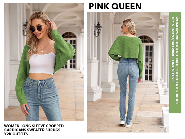 Women Long Sleeve Cropped Cardigans Sweater Shrugs Y2K Outfits