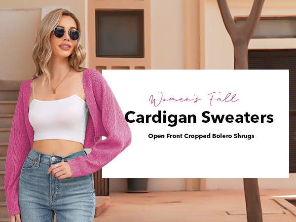 Women Long Sleeve Cropped Cardigans Sweater Shrugs Y2K Outfits