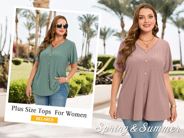 BELAROI Plus Size Tops For Women Hollow Blouses