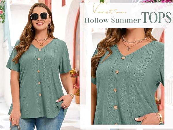 Summer T Shirts For Women Eyelet Tops Loose Fit