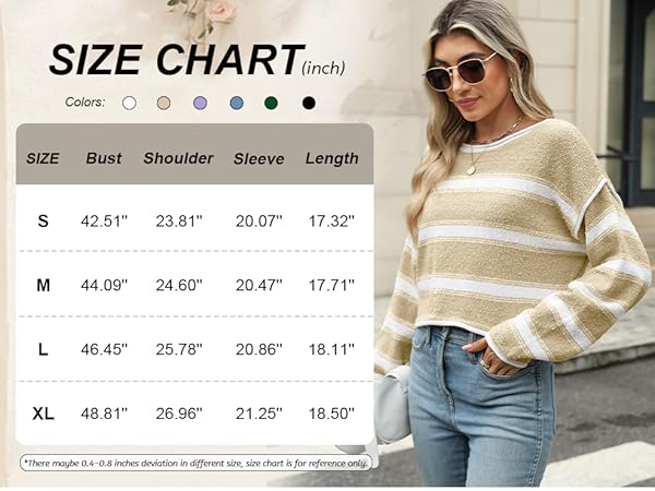 Striped Sweater Women Cropped Sweater Long Sleeve Off The Shoulder Oversized Knit Jumper Top