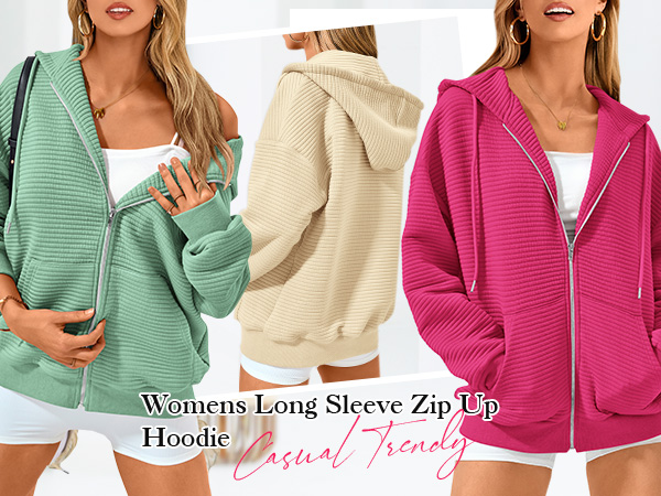 Womens Zip Up Hoodies Long Sleeve Sweatshirts Fall Outfits Oversized Sweaters Casual Jackets