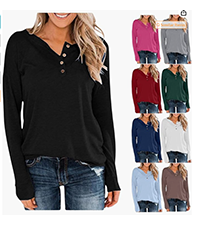 Long Sleeve Henley Tops 