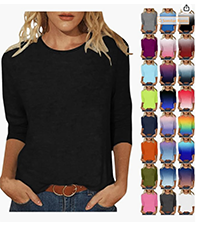 3 4 Sleeve Crew Neck Blouses  