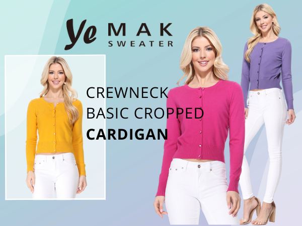 mk5502 YEMAK Women''s crewneck basic cropped cardigan