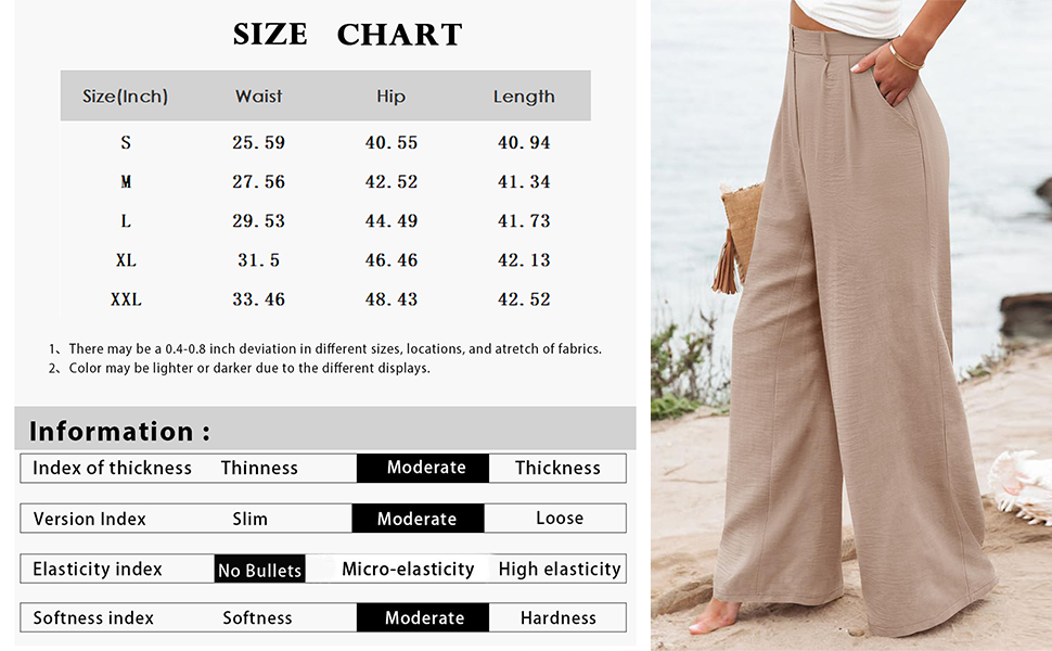 Linen Wide Leg Dress Pants Women Business Casual Elastic Waist Comfy Work Pants