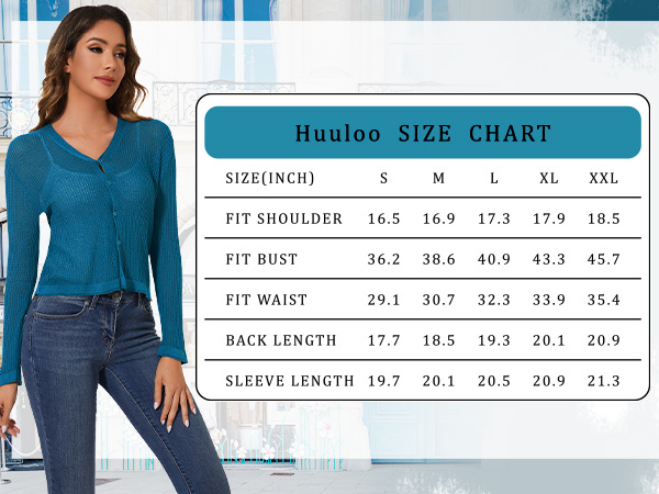 Size Chart of Women''s Casual Summer Hollow Out Cardigan Sweater