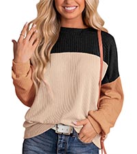 long sleeve shirts for women 2024 fall tops knitted blouses color block crew neck sweatshirts women