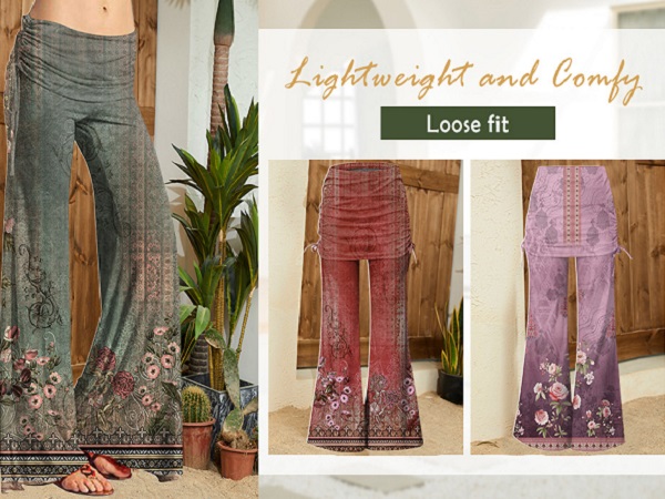 Women''s Summer Vintage Print Wide Leg Pants