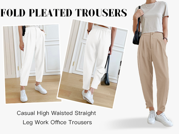 trousers for women high waisted business casual pants for women pleated black dress work pants 