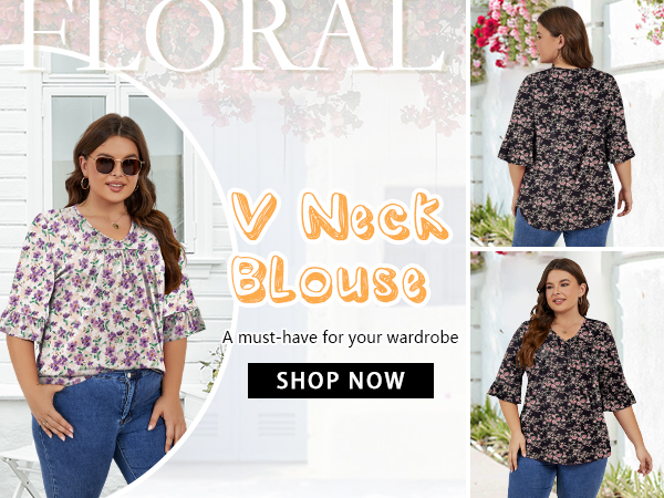 plus size floral print tops for women