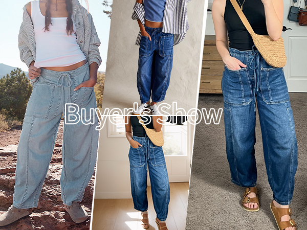 Mid Rise Barrel Jeans for Women Wide Leg