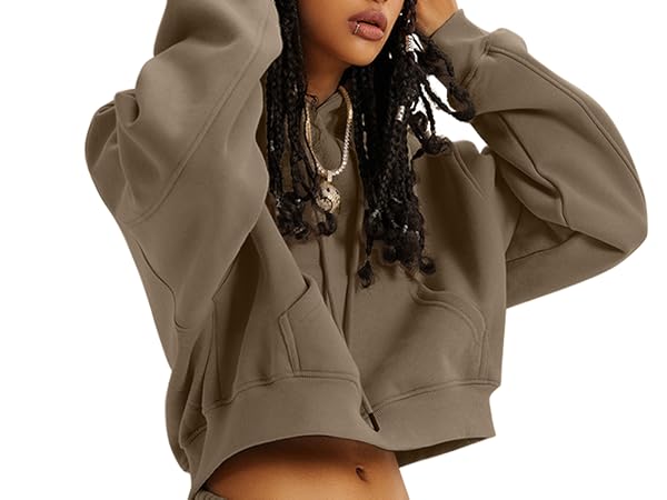 Hatant Brown Cropped Hoodie