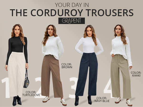 GRAPENT high waist corduroy womens dress pants for work business casual