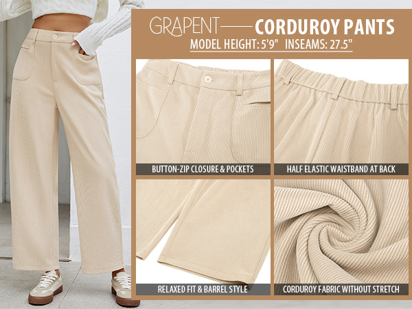 GRAPENT womens business casual outfits for work womens slacks corduroy dressy pants