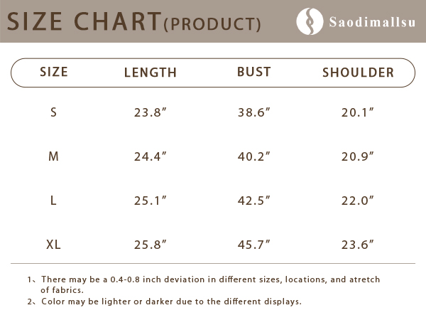 Loose Top Size Chart