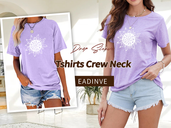 Women Summer Short Sleeve Cute Sunflower Graphic Printed Tee Vintage T Shirt Cotton Tops