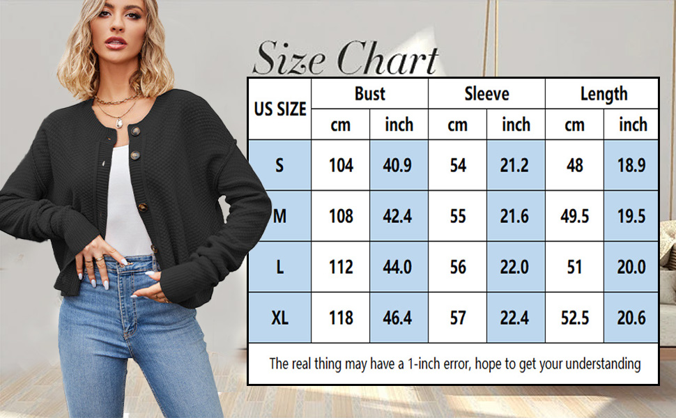 Fall Fashion Knit Button Long Sleeve Cardigan Size Chart