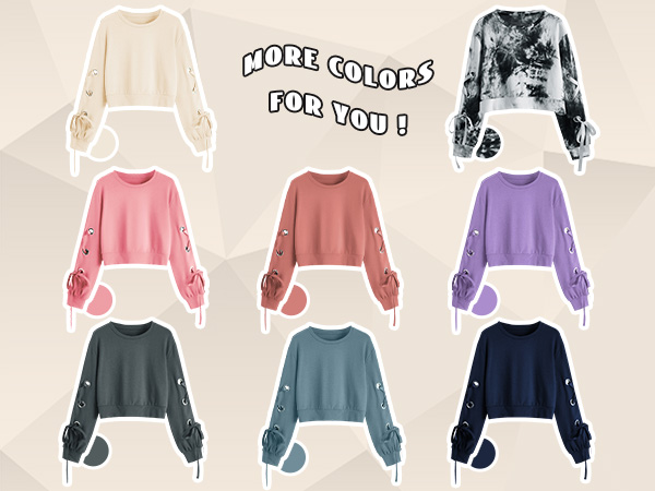 SweatyRocks Women''s Casual Lace Up Long Sleeve Pullover Crop Top Sweatshirt