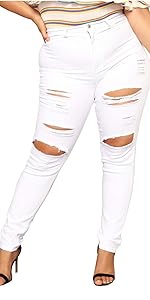 white ripped jeans for woman