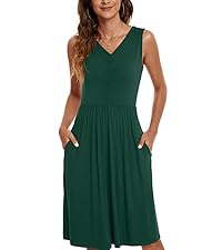 NILOUFO Womens Summer Casual Dresses Sleeveless V Neck Midi Dress with Pockets