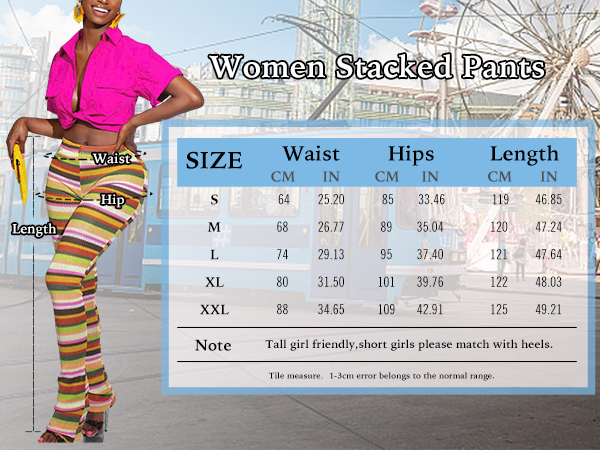 Women Raibow Striped Pants Size Chart