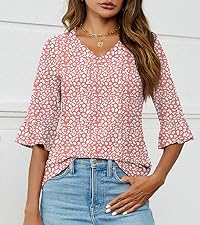 3/4 Sleeve Tops Pink Floral