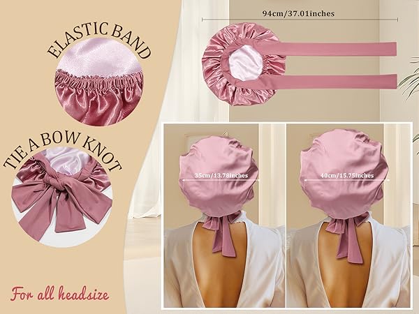 Reversible Silk Bonnet Jumbo Satin Bonnet Extra Large Hair Bonnet for Sleeping with Elastic Tie Band