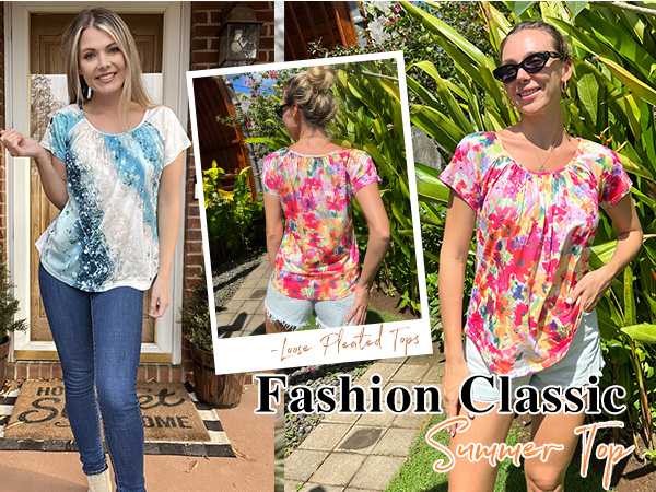 short sleeve crewneck tops for women floral