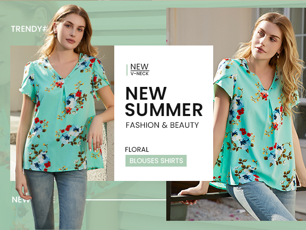 womens summer tops dressy casual short sleeve shirts flowy blouses for women dressy v neck tops