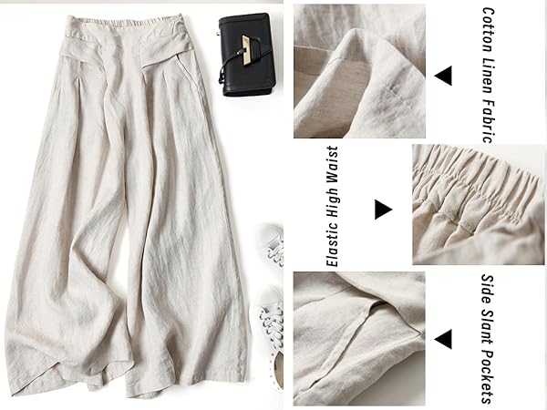  Cotton Linen Palazzo Pants 