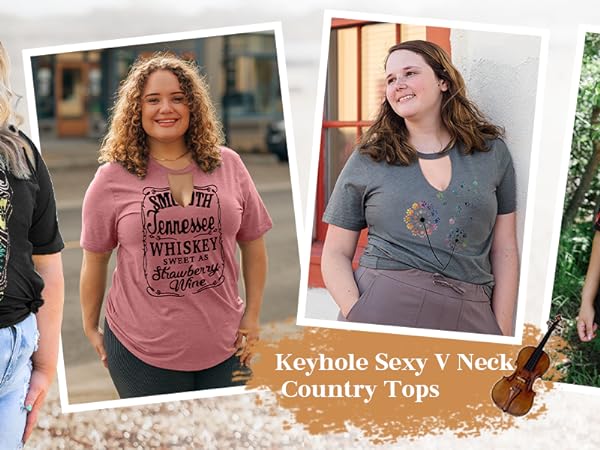 keyhole sexy v neck country tops