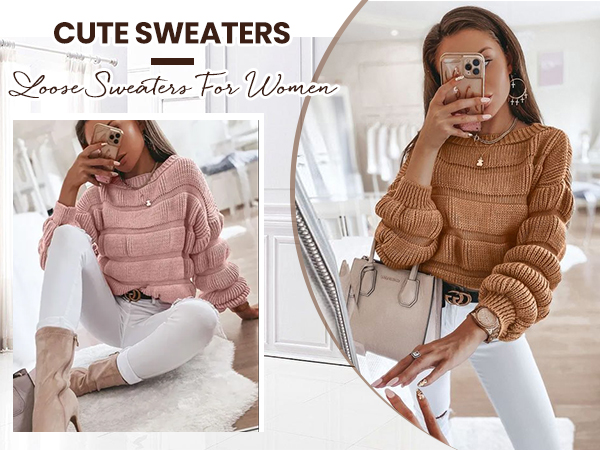 womens sweaters fall sweaters for women trendy cute sweaters puff sleeve sweater chunky knit sweater