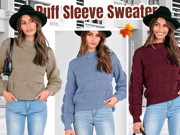 womens sweaters fall sweaters for women trendy cute sweaters puff sleeve sweater chunky knit sweater