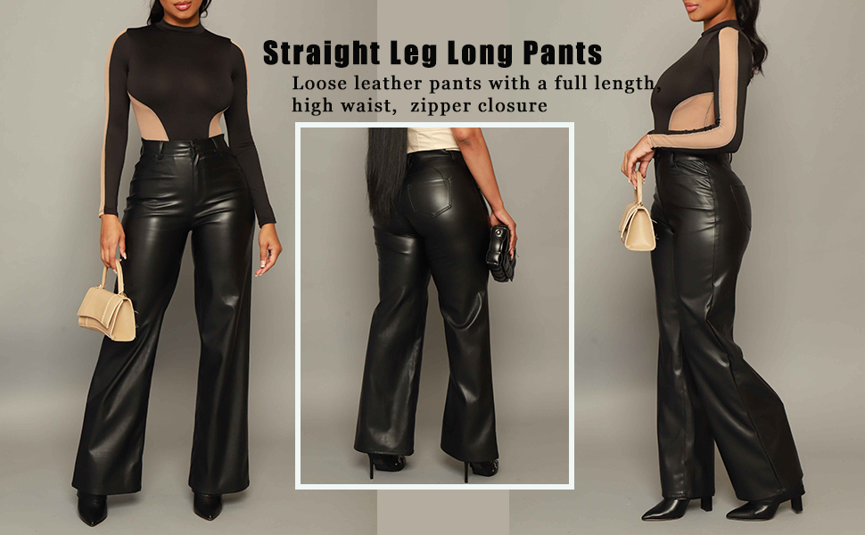 black leather high waisted pants,plus leather pants for women,women pu leather pants