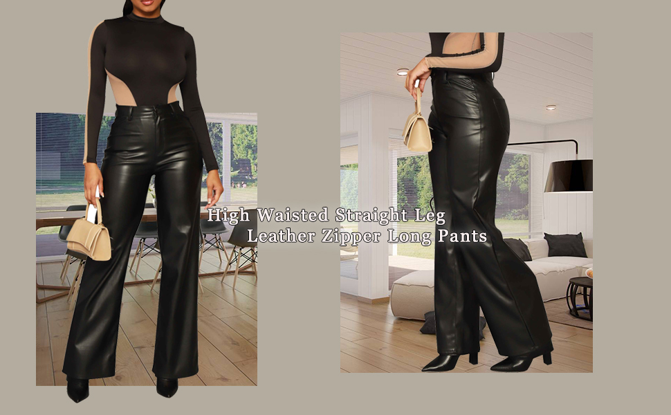 shiny black leather pants,black high waisted leather pants,women black faux leather pants