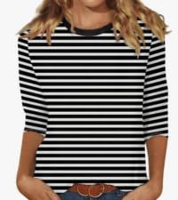 Striped Tops 3/4 Length Sleeve Shirt