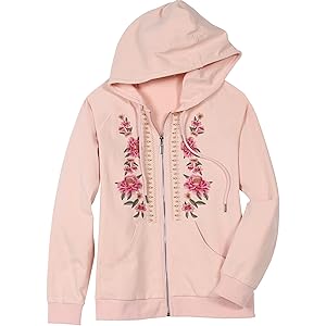 embroidered zip front hoodie