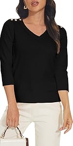 3/4 sleeve v neck sweater