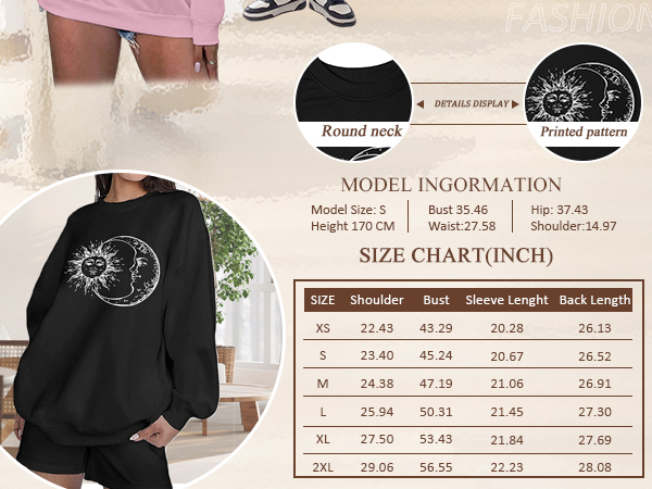 Remidoo Women''s Oversized Sun and MoonGraphic Sweatshirts Long Sleeve Pullover Tops