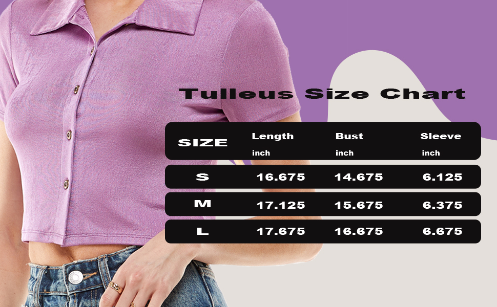 Tulleus Short Sleeve Button Down Slinky Collar Crop Blouse Top Shirt T for Women