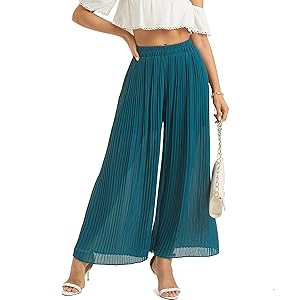 Women''s Chiffon Dress Beach Wide Leg Palazzo Pants Elastic Waist Trouser