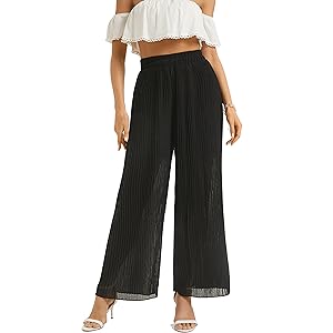 Women&#39;s Chiffon Dress Beach Wide Leg Palazzo Pants Elastic Waist Trouser