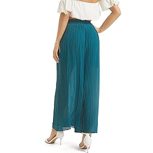 Women''s Chiffon Dress Beach Wide Leg Palazzo Pants Elastic Waist Trouser