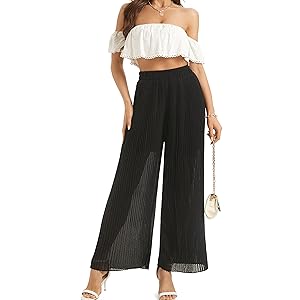 Women''s Chiffon Dress Beach Wide Leg Palazzo Pants Elastic Waist Trouser