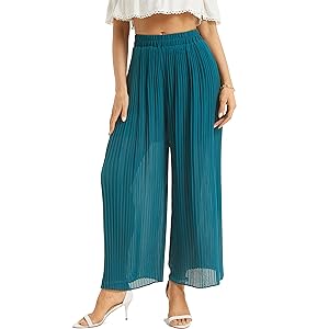 Women''s Chiffon Dress Beach Wide Leg Palazzo Pants Elastic Waist Trouser