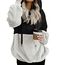 Womens Oversized Sherpa Pullover Hoodie with Pockets Fuzzy Fleece Warm Casual Sweatshirt Hoodies